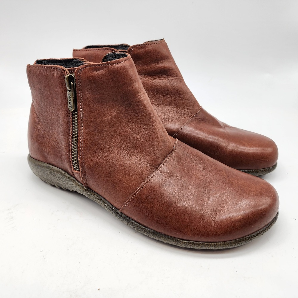 Naot Wanaka Ankle Boots Women's 38 US 7 Brown Leather Side Zip Comfort Booties